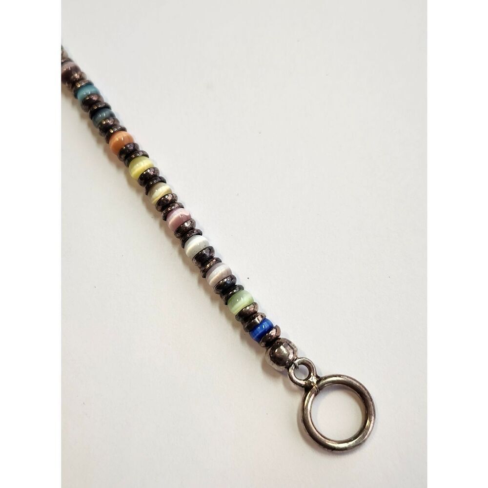 Multi-Color Beaded Sterling Bracelet 925 7" - Picture 5 of 5